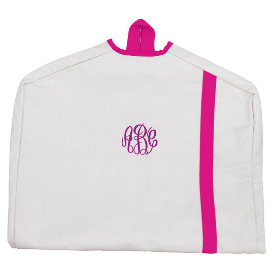 Personalized Natural Garment Bag with Pink Trim